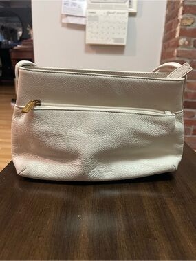 White Leather Crossbody Bag - Elegant Everyday Shoulder Bag Stone Mountain